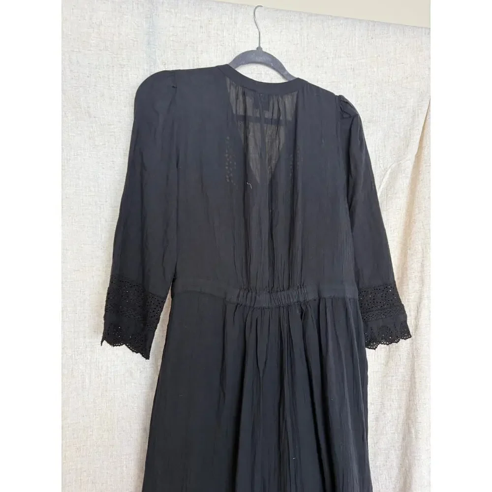 Gap Women's Black Textured Crinkle Lace Midi Dress Sz. S Tall - Picture 10 of 12